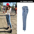 Irregularity Tassel Women's Jeans Straight Pants Slim High Waist Jeans